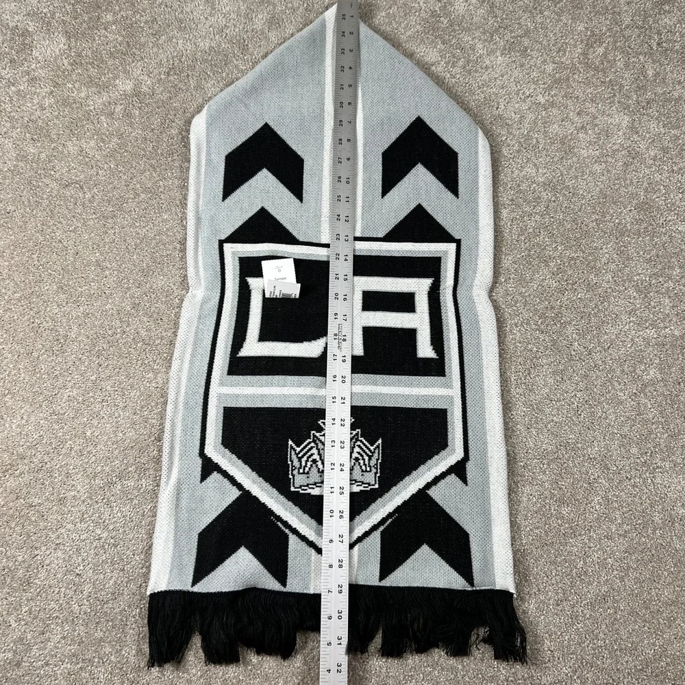 Adidas LA Kings NHL Knit Scarf Gray Black White Logo Fringe One Size